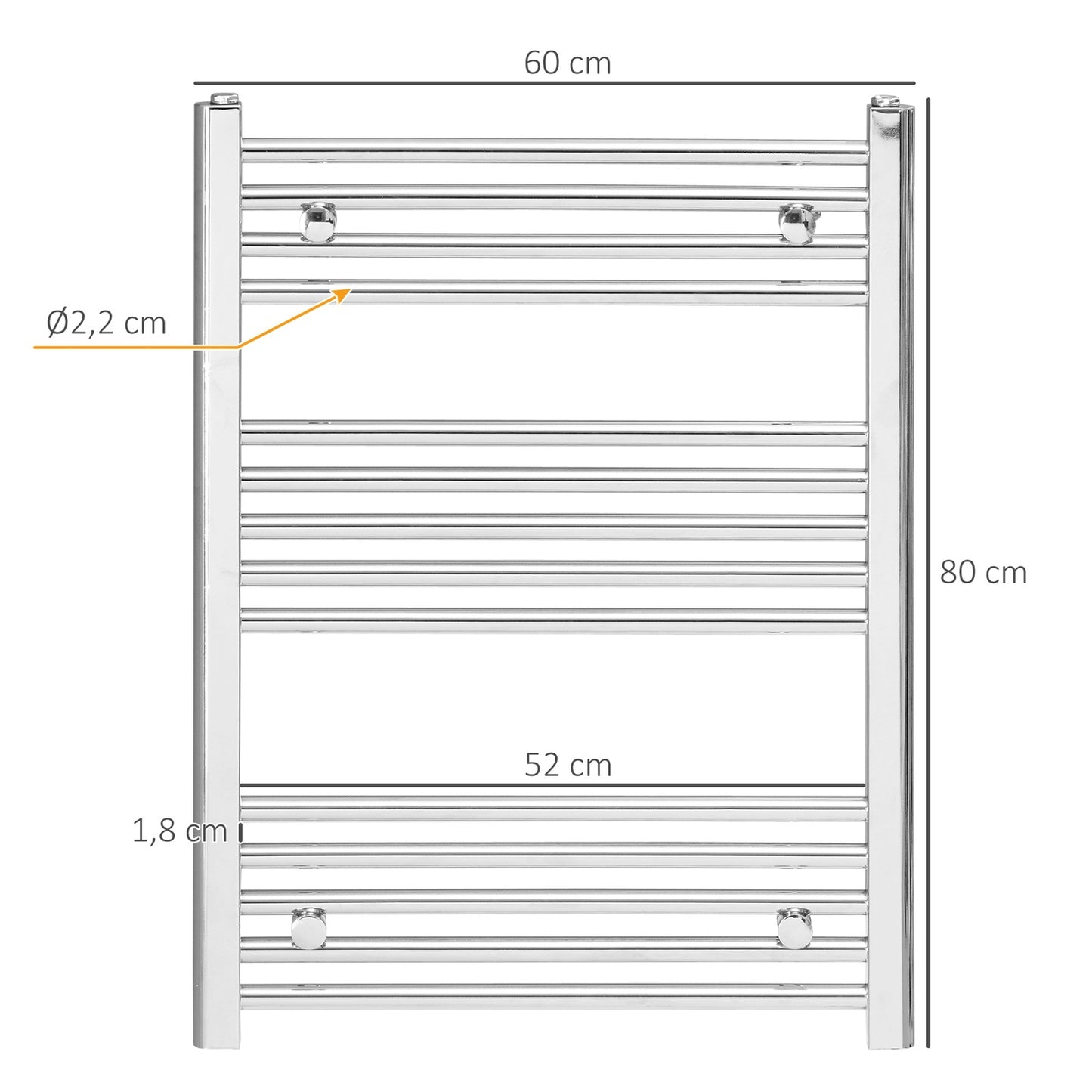 Hydronic towel cooler, 14 rods carbon steel, 600x800 mm