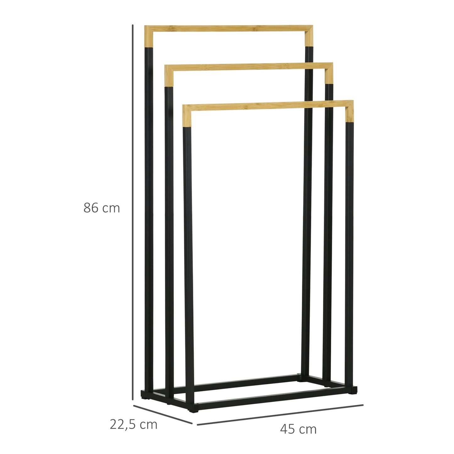Black 3-bar towel rack - steel and bamboo holder