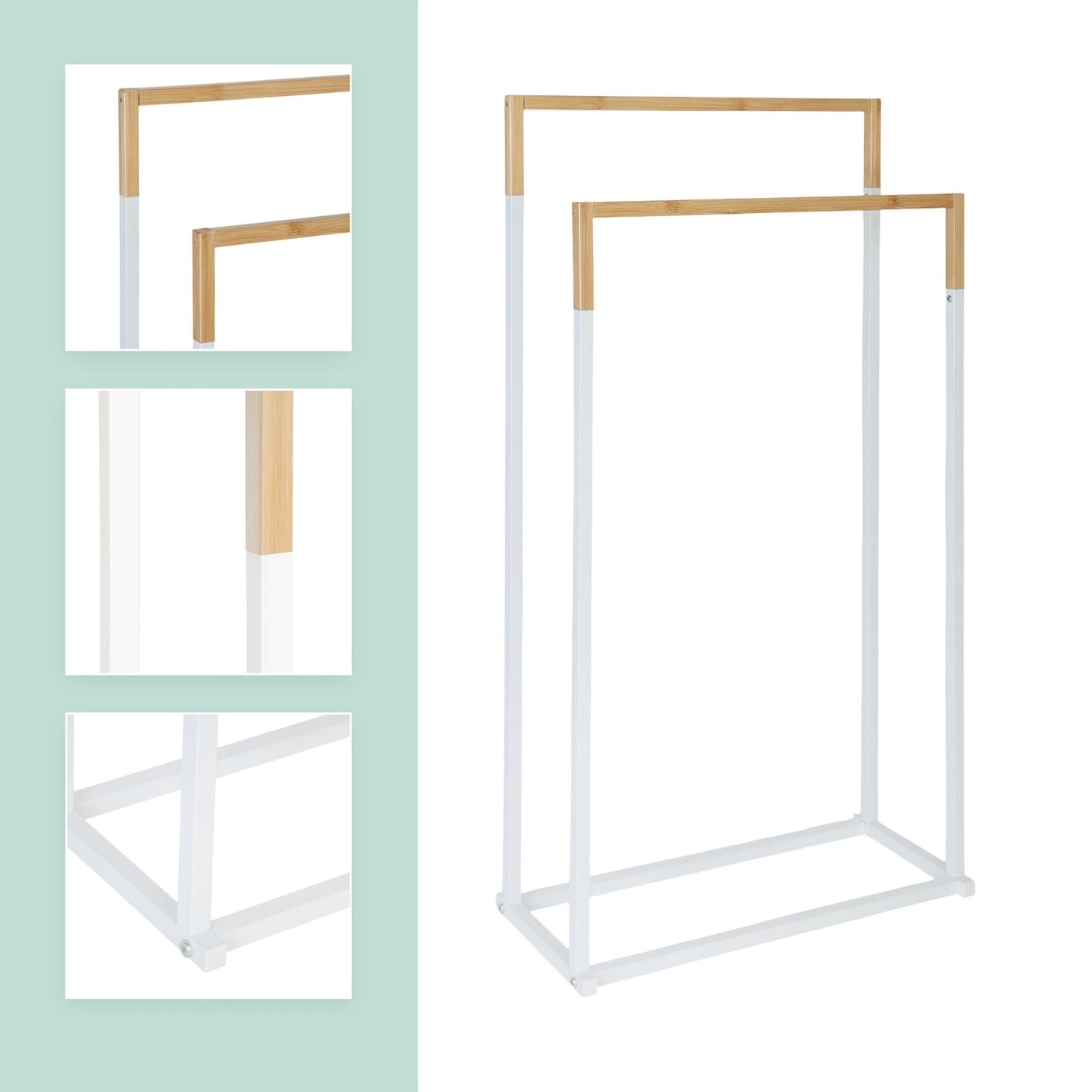 Towel Stand with 2 Bars – Metal & Bamboo