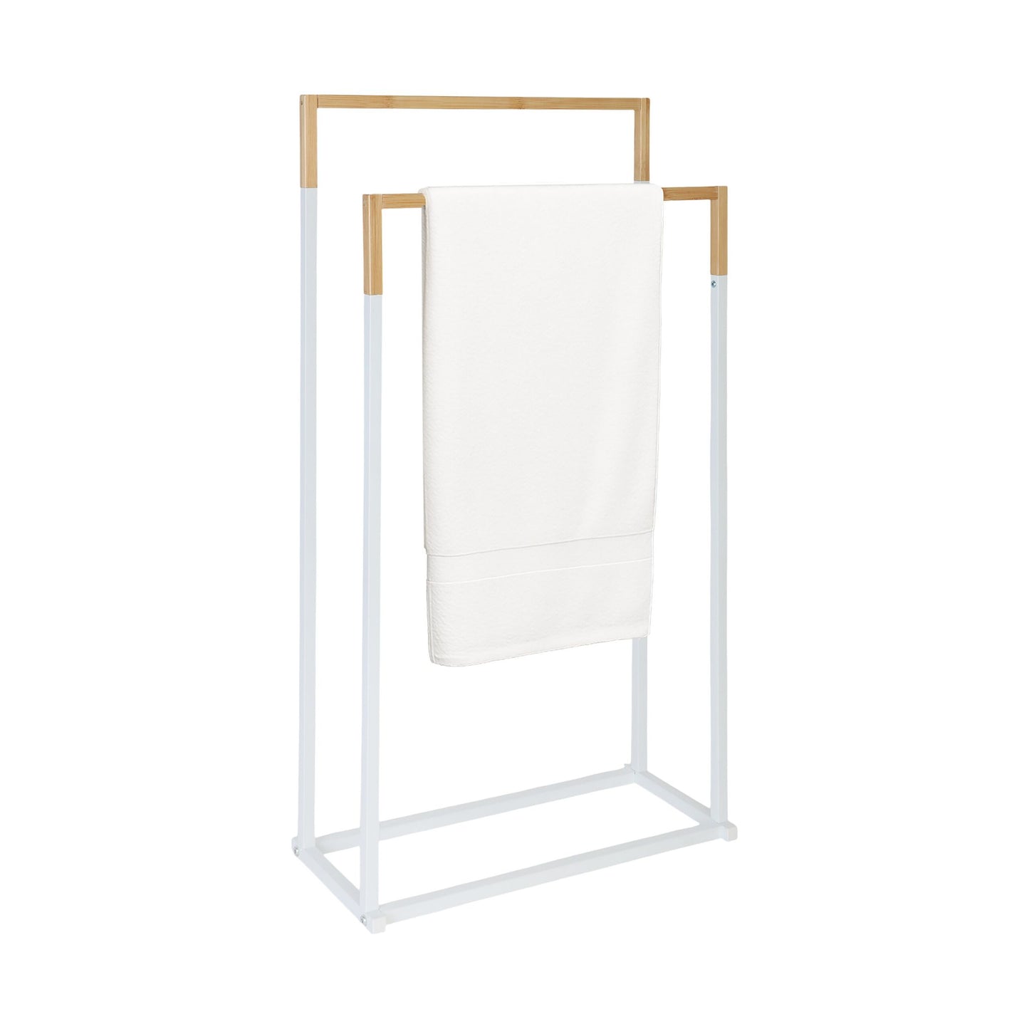Towel Stand with 2 Bars – Metal & Bamboo