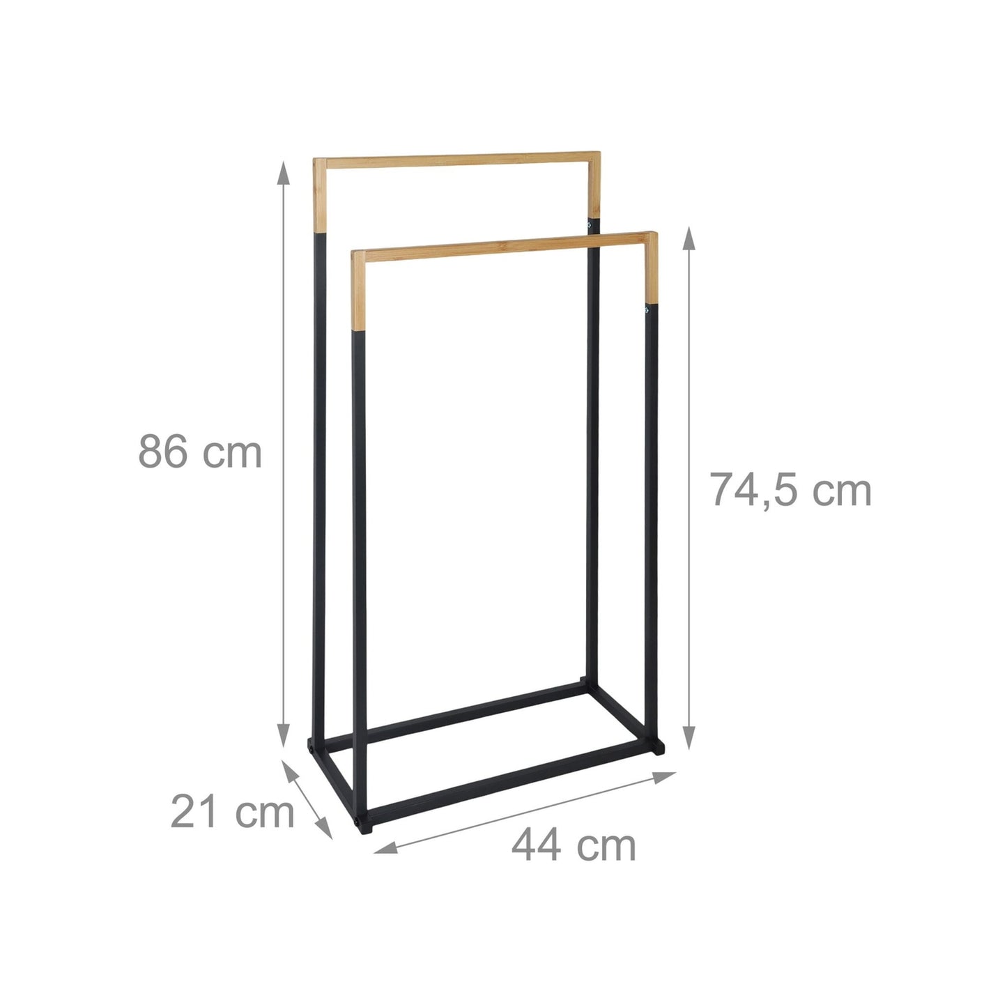 Towel Stand with 2 Bars – Metal & Bamboo