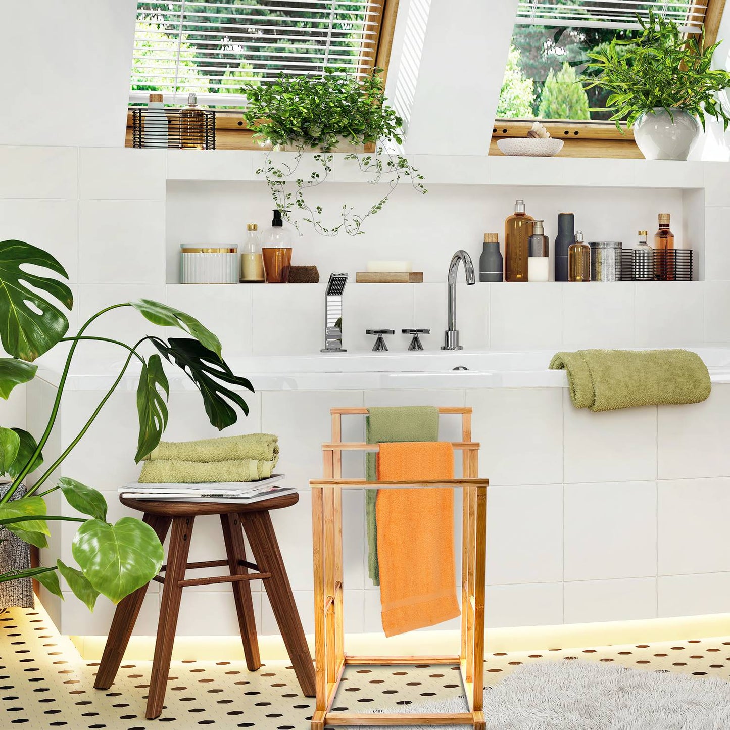 Towel hanger bamboo three bars