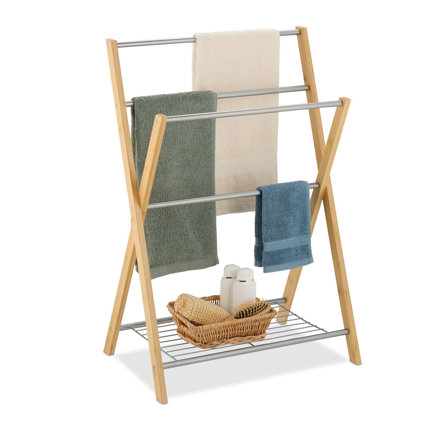 Towel holder with bamboo shelf