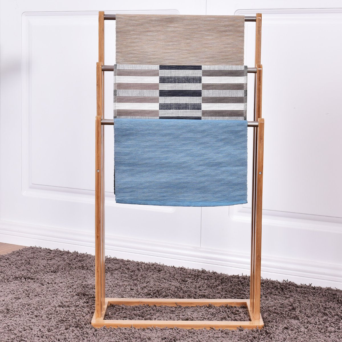Towel rack, towel rack, standing towel rack, 3 bars, freestanding bamboo