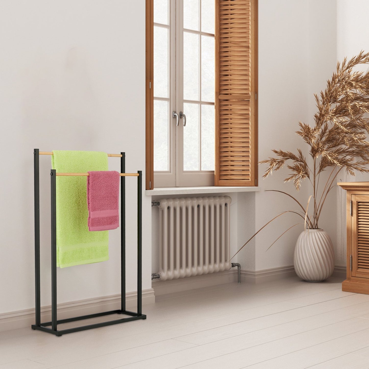Towel rack with 2 rails