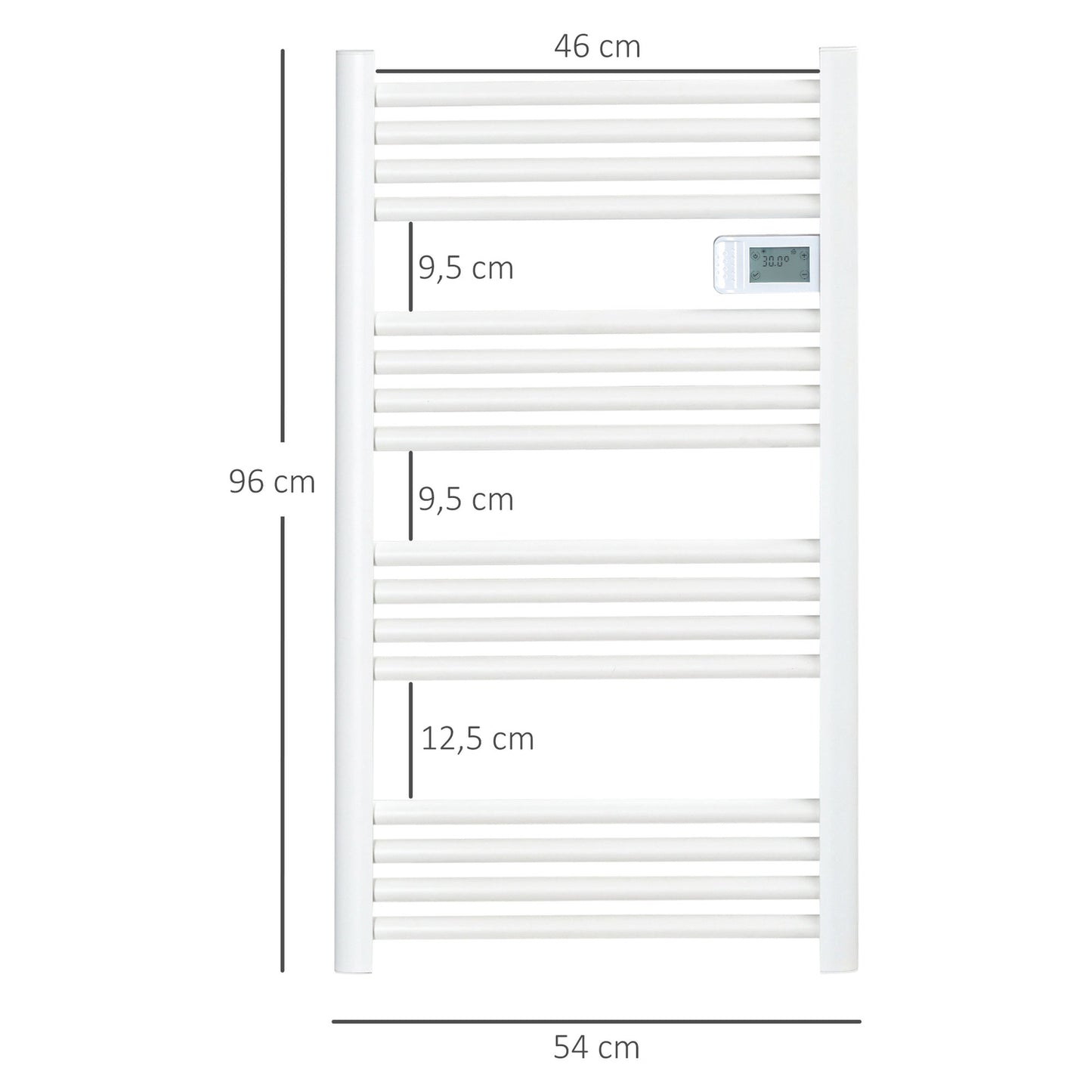 Bathroom towel rail, 540x960 mm, 16 elements, overheat protected