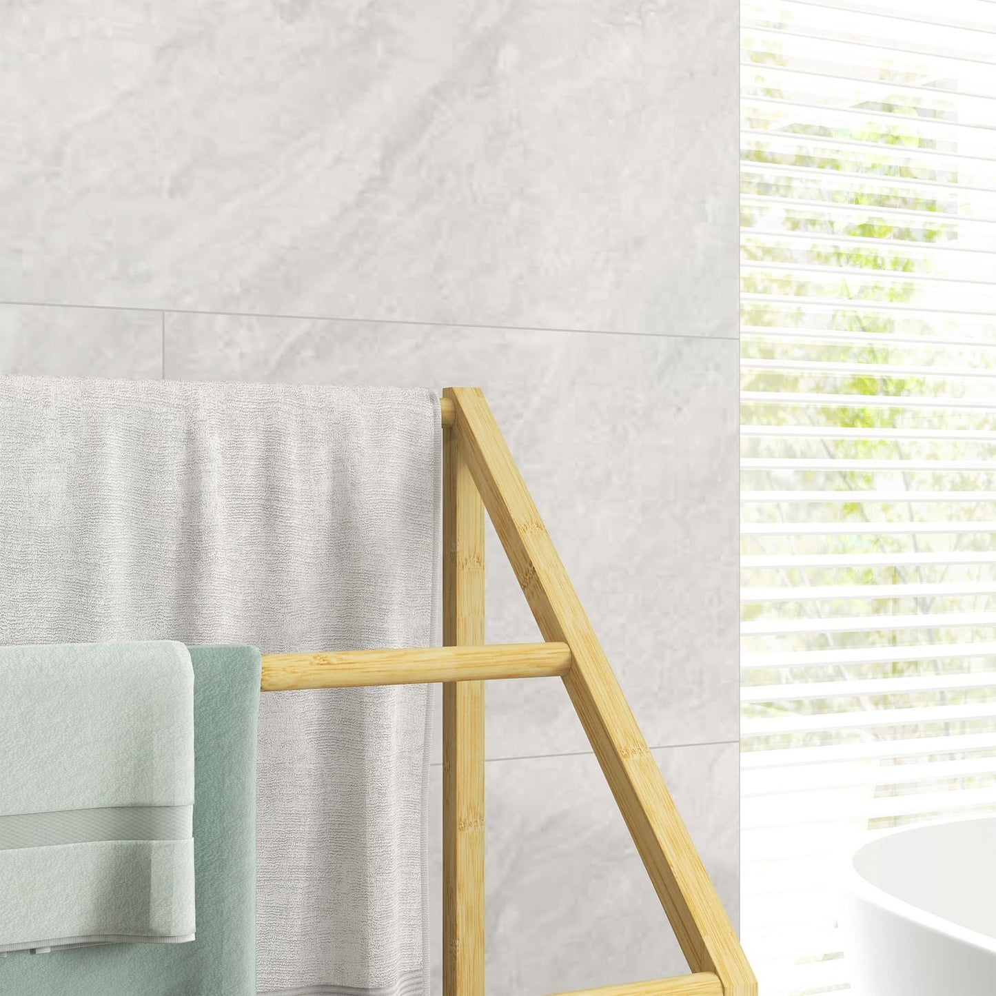 Towel rail, freestanding, 3 bars, 51x31x85.5cm, black/natural wood