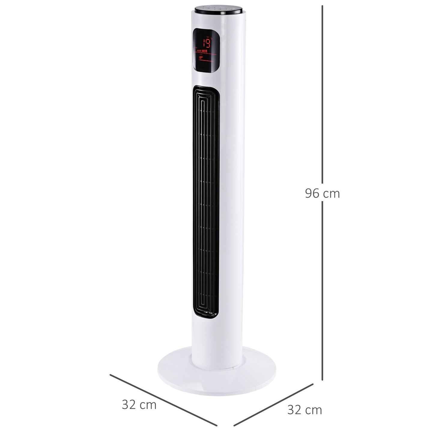 Oscillating tower fan, 96 cm height, 3 positions, 45W power