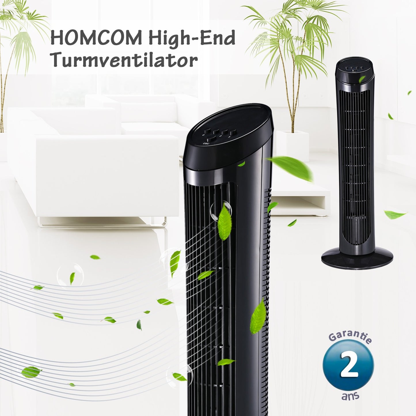 Tower pedestal fan, 3 speeds, 70° oscillation, 45W, black