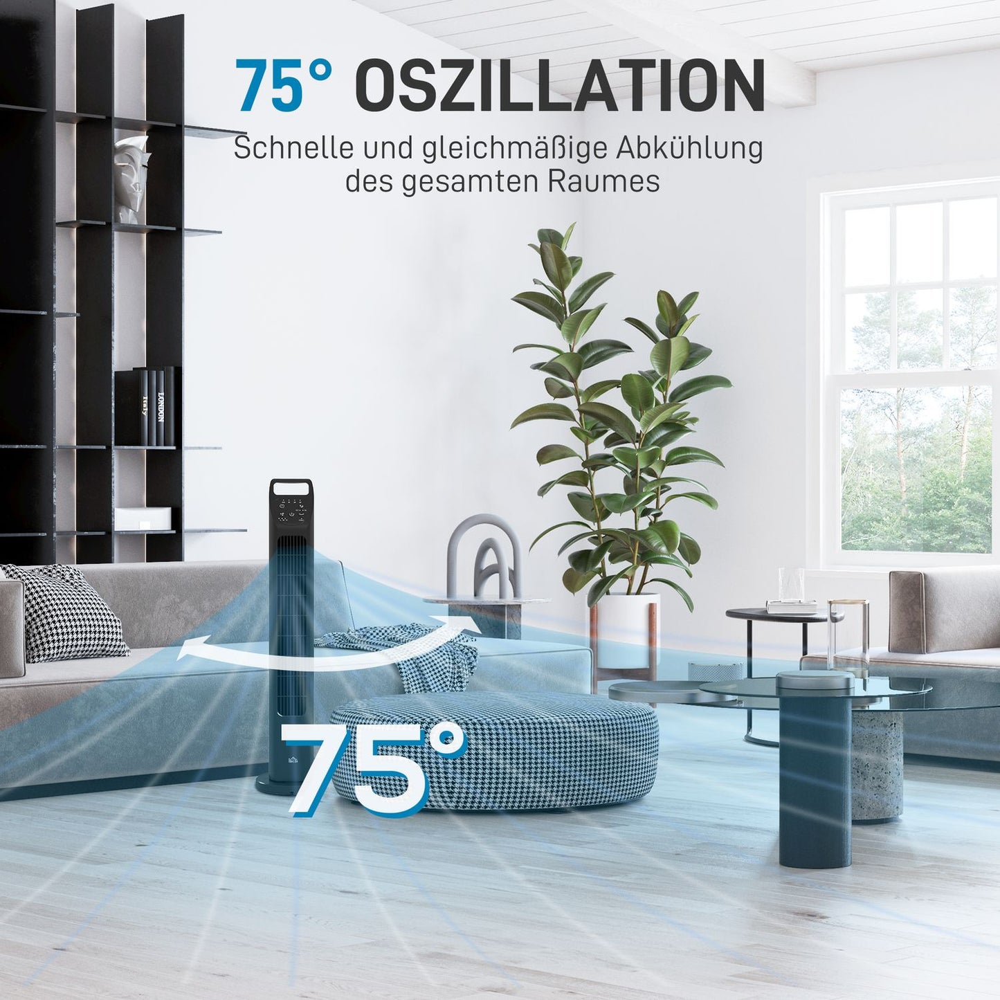 Tower fan with remote control, 3 modes and timer, black