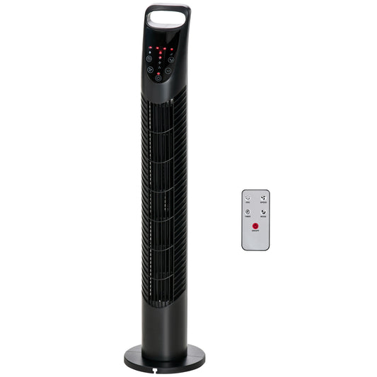 Silent Tower Fan - 3 Speeds, Remote Control, Oscillating, Black