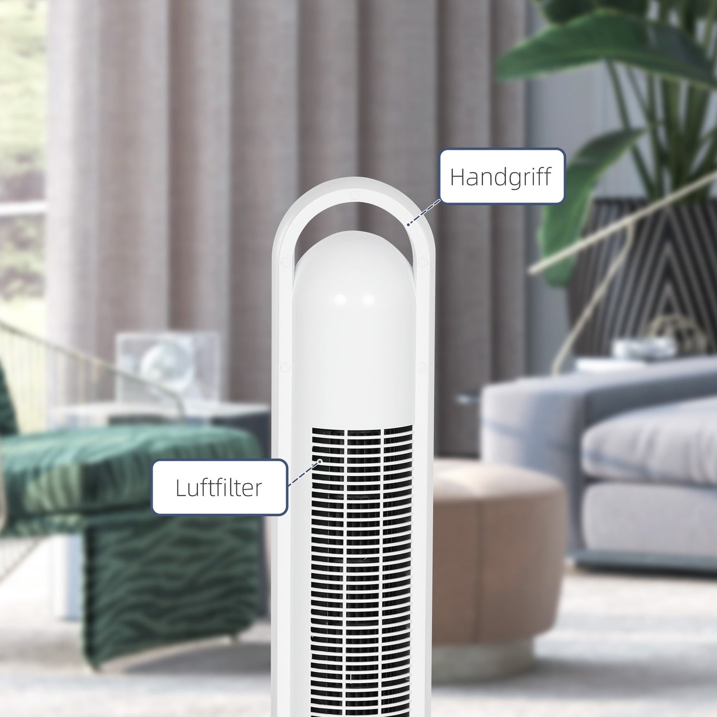 Tower fan with remote control, 3 speeds, 24H timer, LCD screen