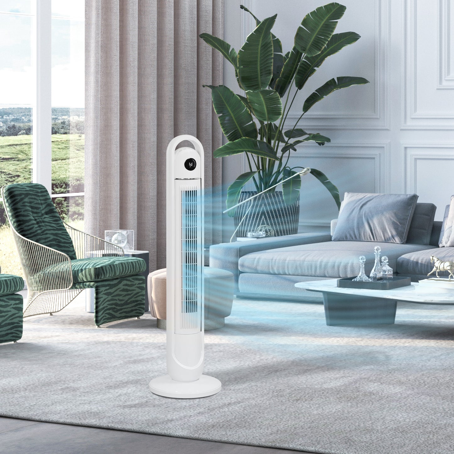Tower fan with remote control, 3 speeds, 24H timer, LCD screen