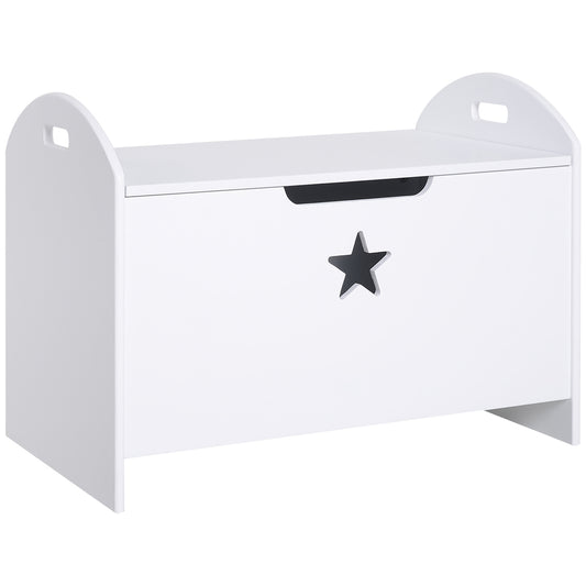 Storage box for children's toys, white MDF, safety hinge