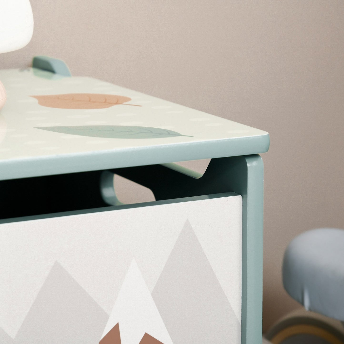 Toy box with lid - cute animal design, green, secure hinges