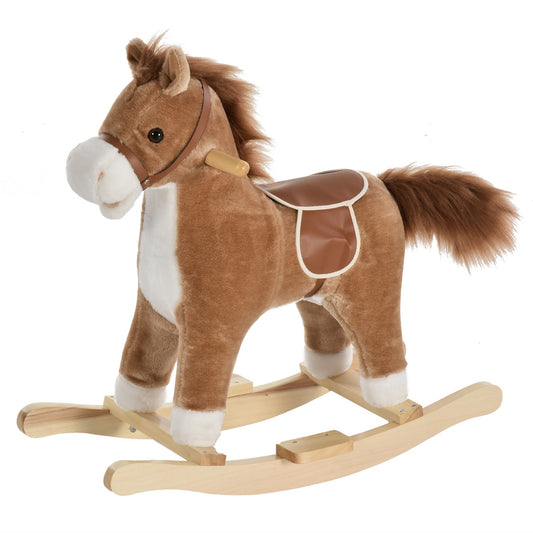 Plush rocking horse with sound, handle for ages 3-6