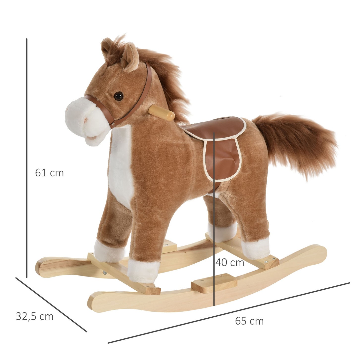 Plush rocking horse with sound, handle for ages 3-6