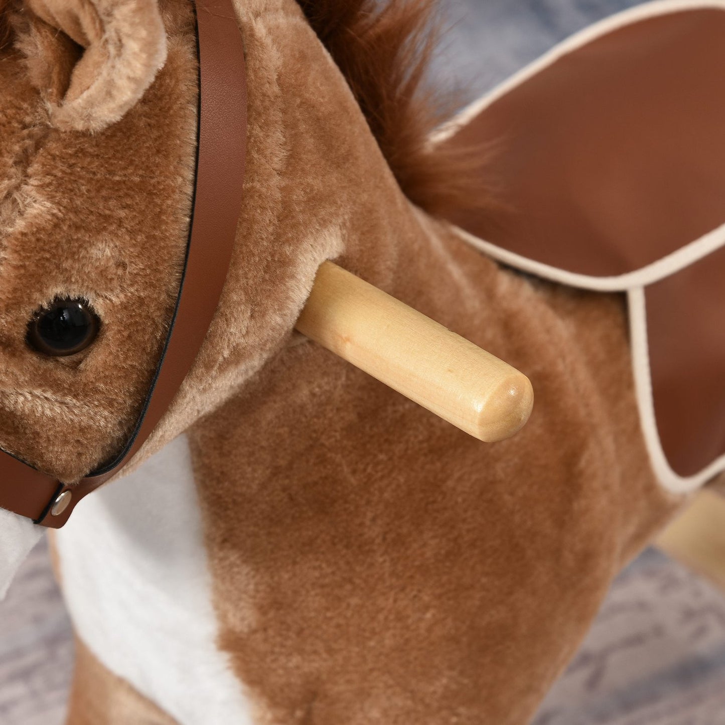 Plush rocking horse with sound, handle for ages 3-6
