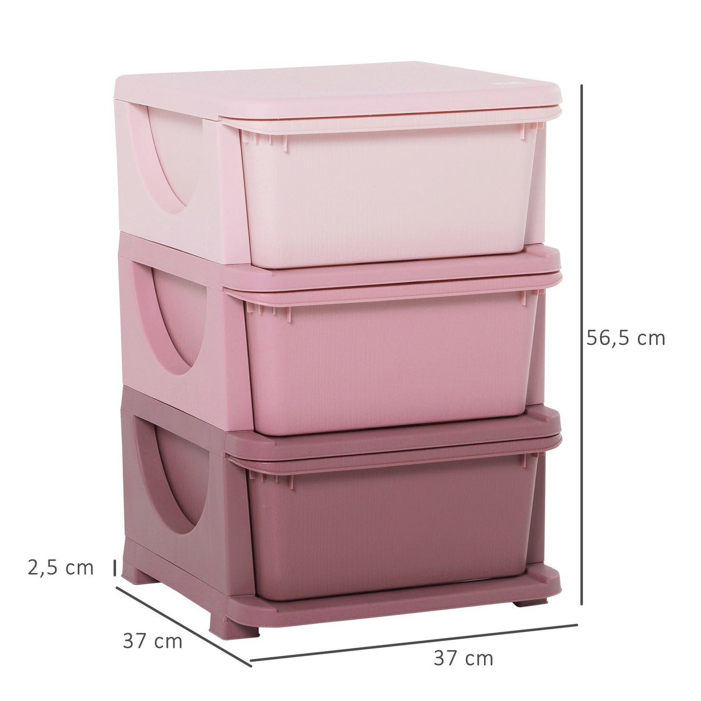 Children's 3-Tier Toy Storage Drawer Cabinet - Pink