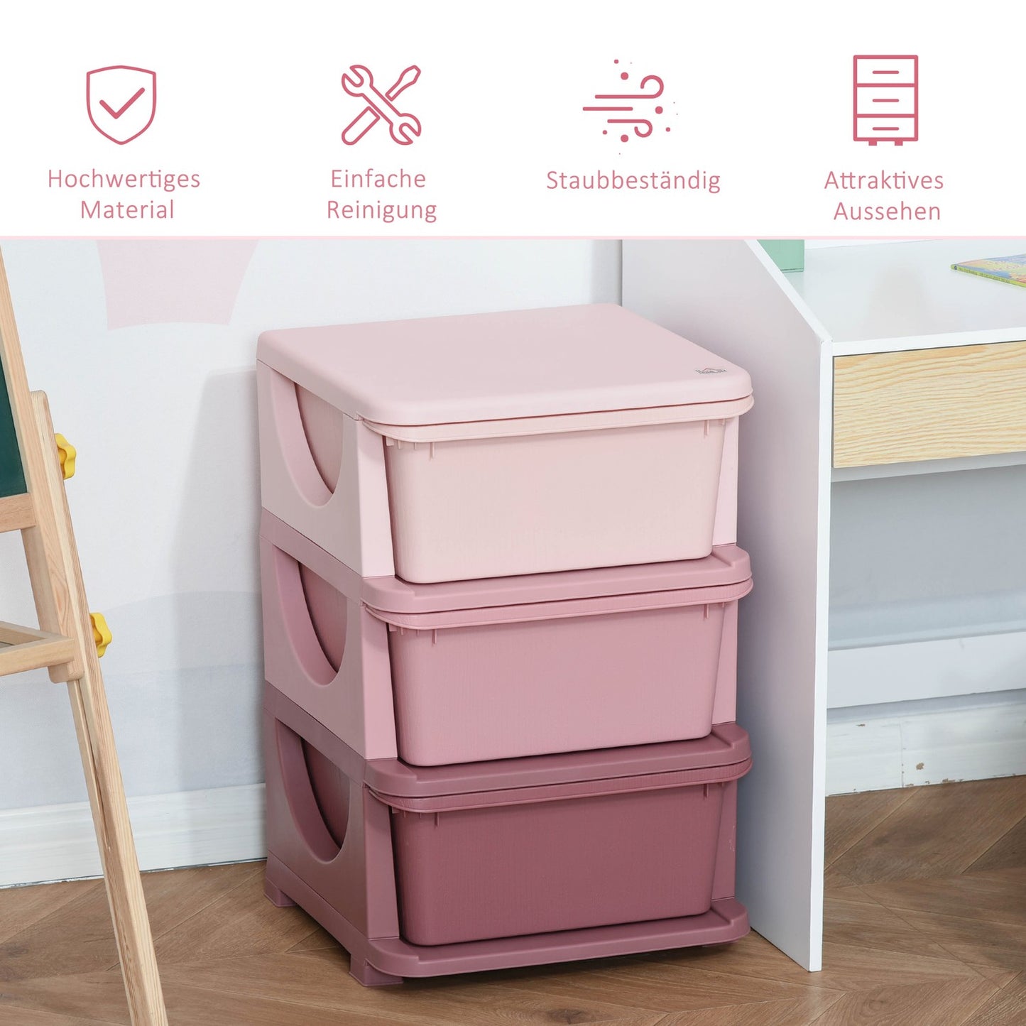 Children's 3-Tier Toy Storage Drawer Cabinet - Pink