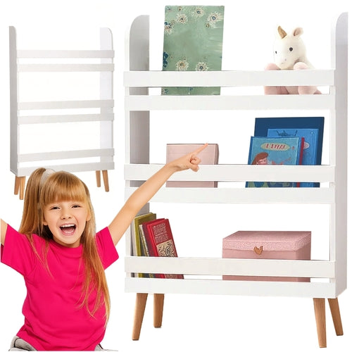 Toy Storage Bookshelf – 4-Tier, White Wood