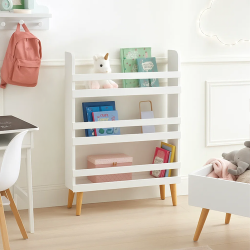 Toy Storage Bookshelf – 4-Tier, White Wood