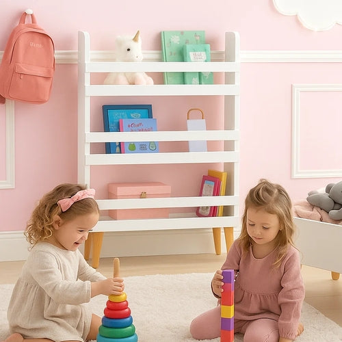 Toy Storage Bookshelf – 4-Tier, White Wood