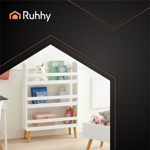 Toy Storage Bookshelf – 4-Tier, White Wood