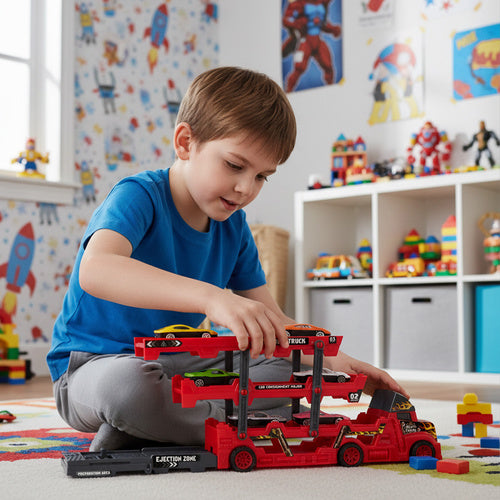 Toy Truck Set with 6 Cars and Launcher