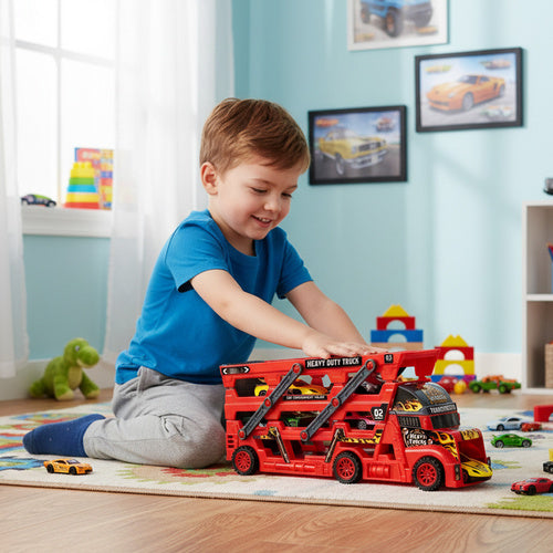 Toy Truck Set with 6 Cars and Launcher