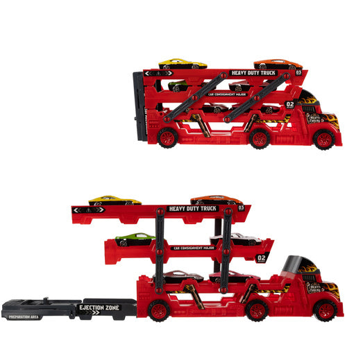 Toy Truck Set with 6 Cars and Launcher