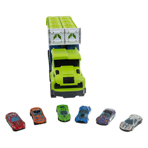 Toy Truck with Slide and 6 Metal Cars Set