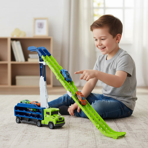 Toy Truck with Slide and 6 Metal Cars Set