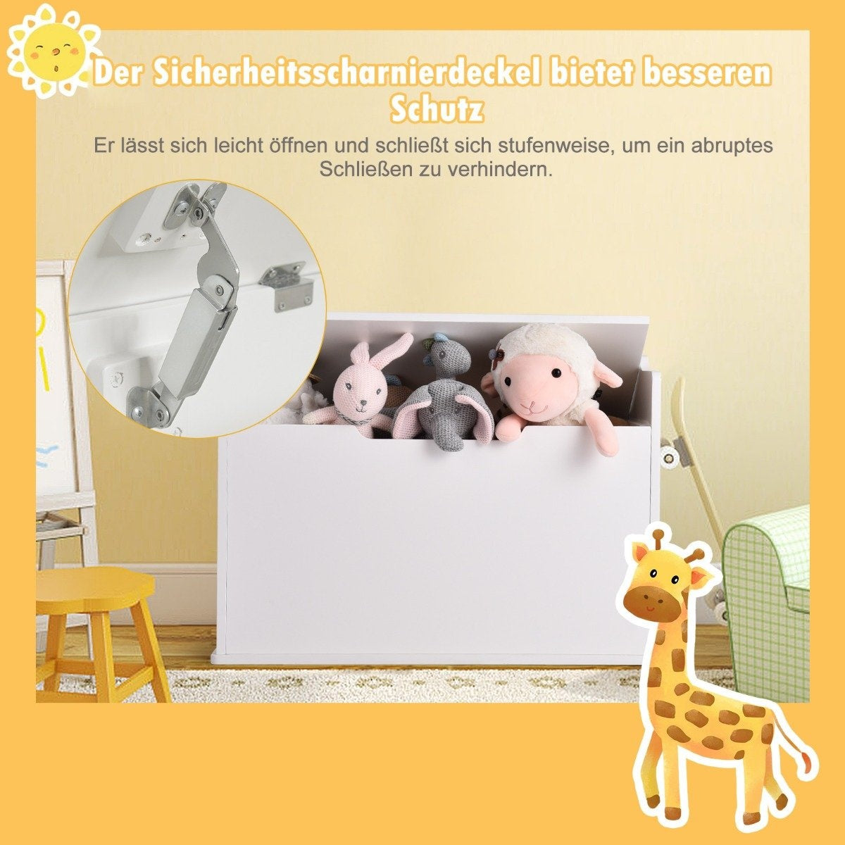 Toy box with lid 2 in 1 toy chest with cushion toy cabinet 74 x 39 x 52 cm white