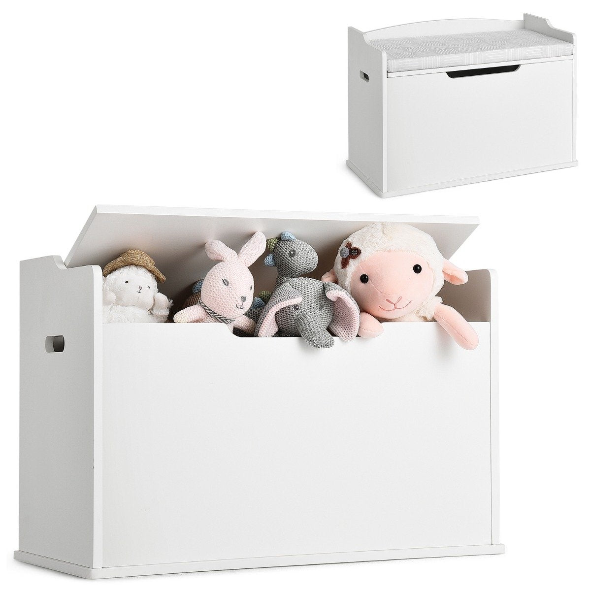 Toy box with lid 2 in 1 toy chest with cushion toy cabinet 74 x 39 x 52 cm white