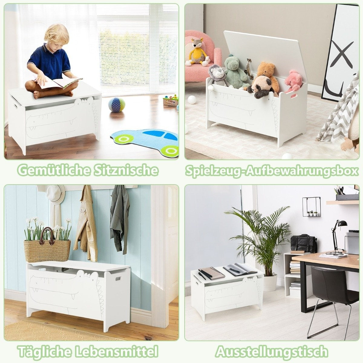 Toy box with safety hinge wooden chest for children white