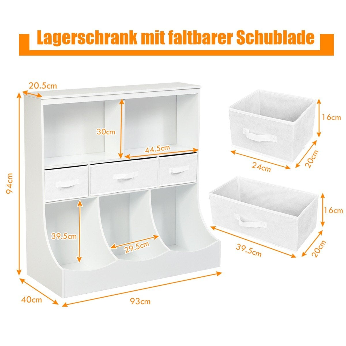 Toy shelf with 5 compartments & 3 drawers children's shelf toy organizer 93 x 40 x 94 cm white