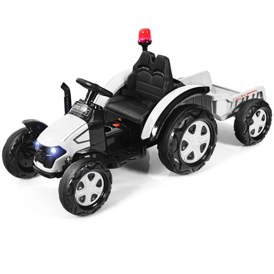 Toy tractor with trailer for children 12V ride-on tractor 151 x 68 x 70 cm white