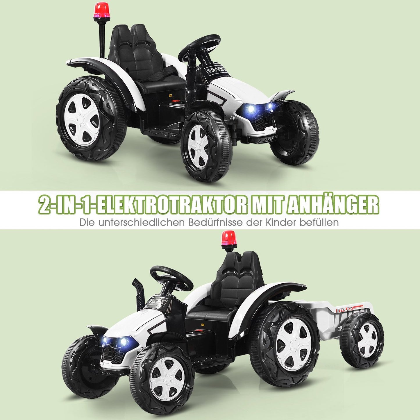Toy tractor with trailer for children 12V ride-on tractor 151 x 68 x 70 cm white