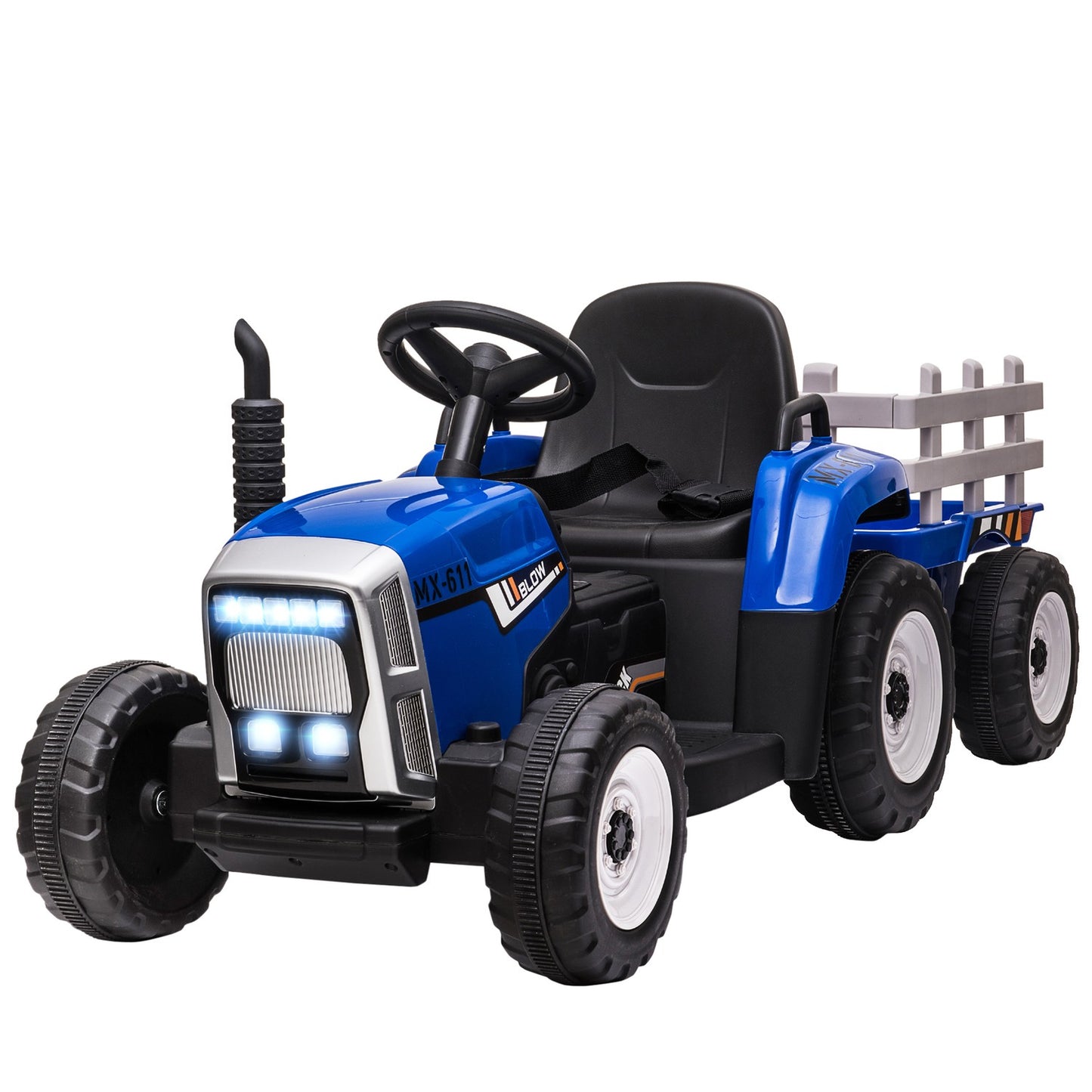 Ride-on tractor for children with remote control, MP3, headlights, blue