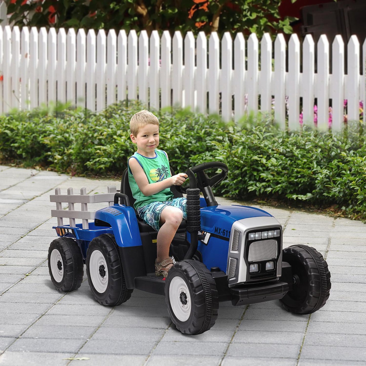 Ride-on tractor for children with remote control, MP3, headlights, blue