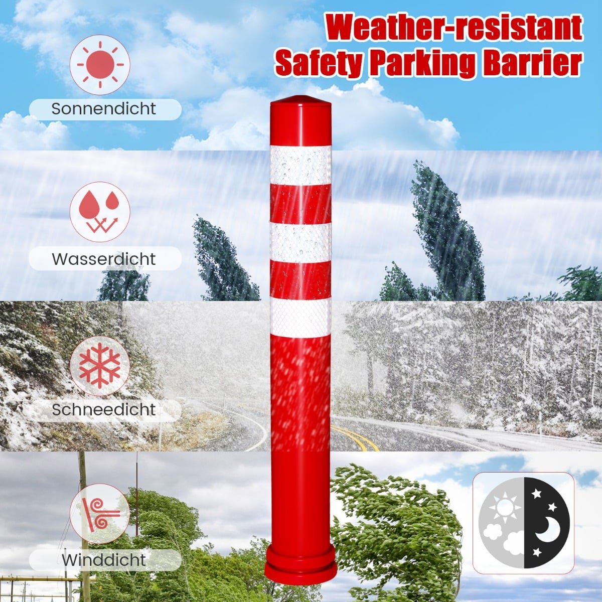 Traffic Safety Posts Set, Reflective, PU, 10-Pack, Ø8cm