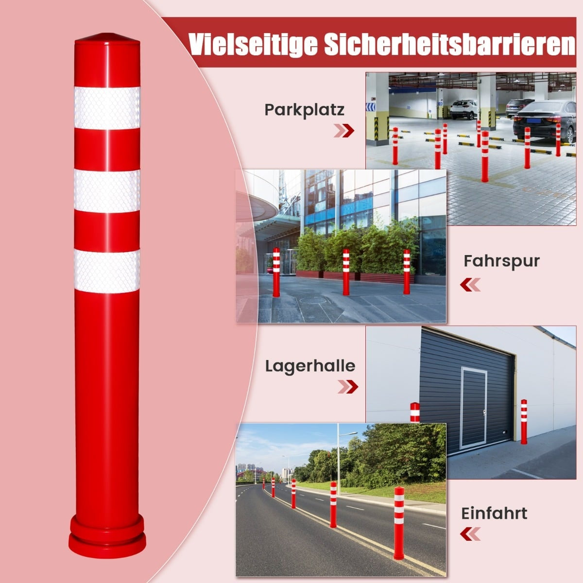 Traffic Safety Posts Set, Reflective, PU, 10-Pack, Ø8cm