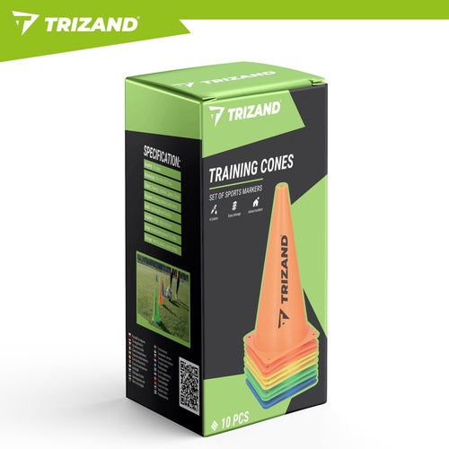 Training Cones 10 Pcs, 23cm, Flexible Plastic, Multi-Color