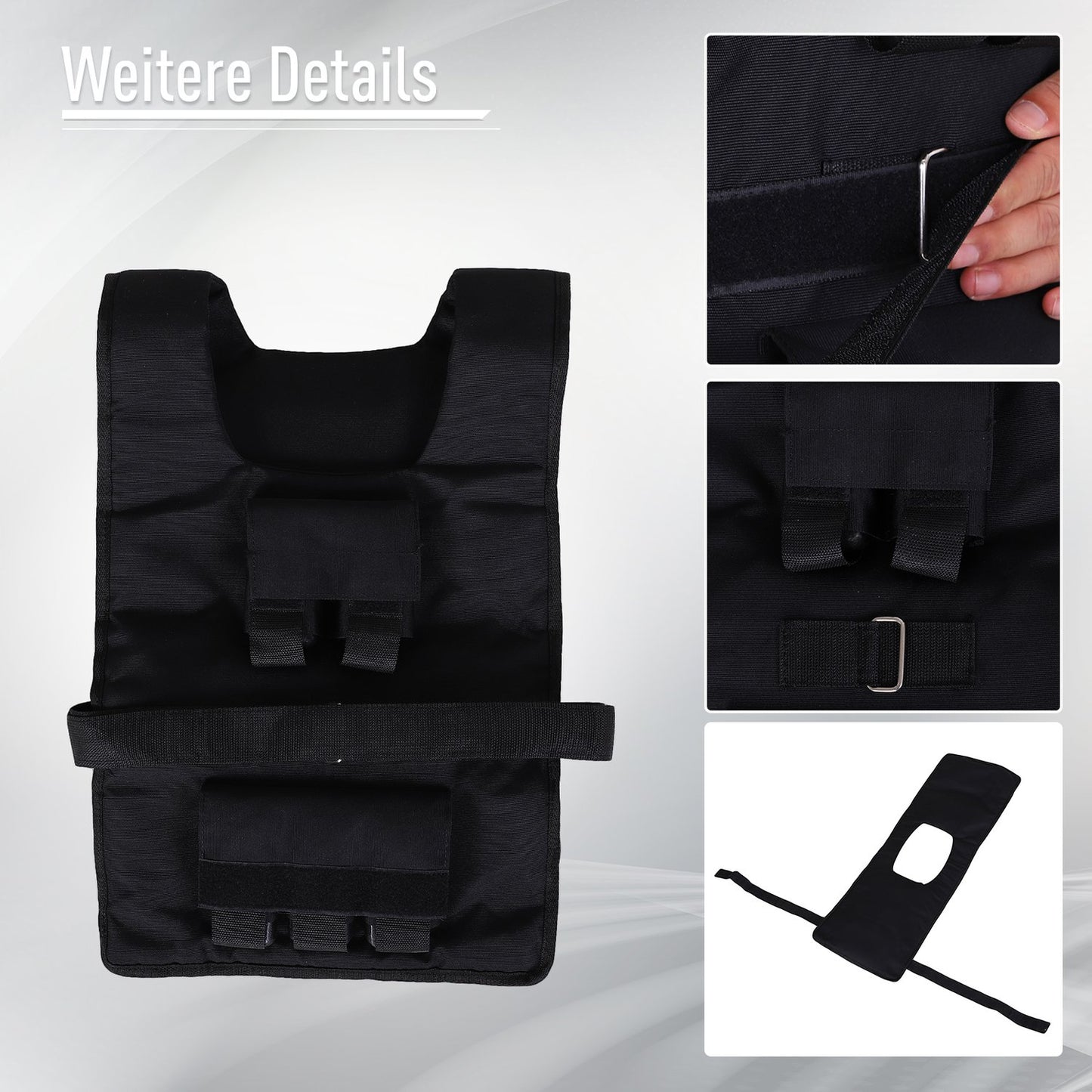 Adjustable 30 kg weight vest for strength training, black