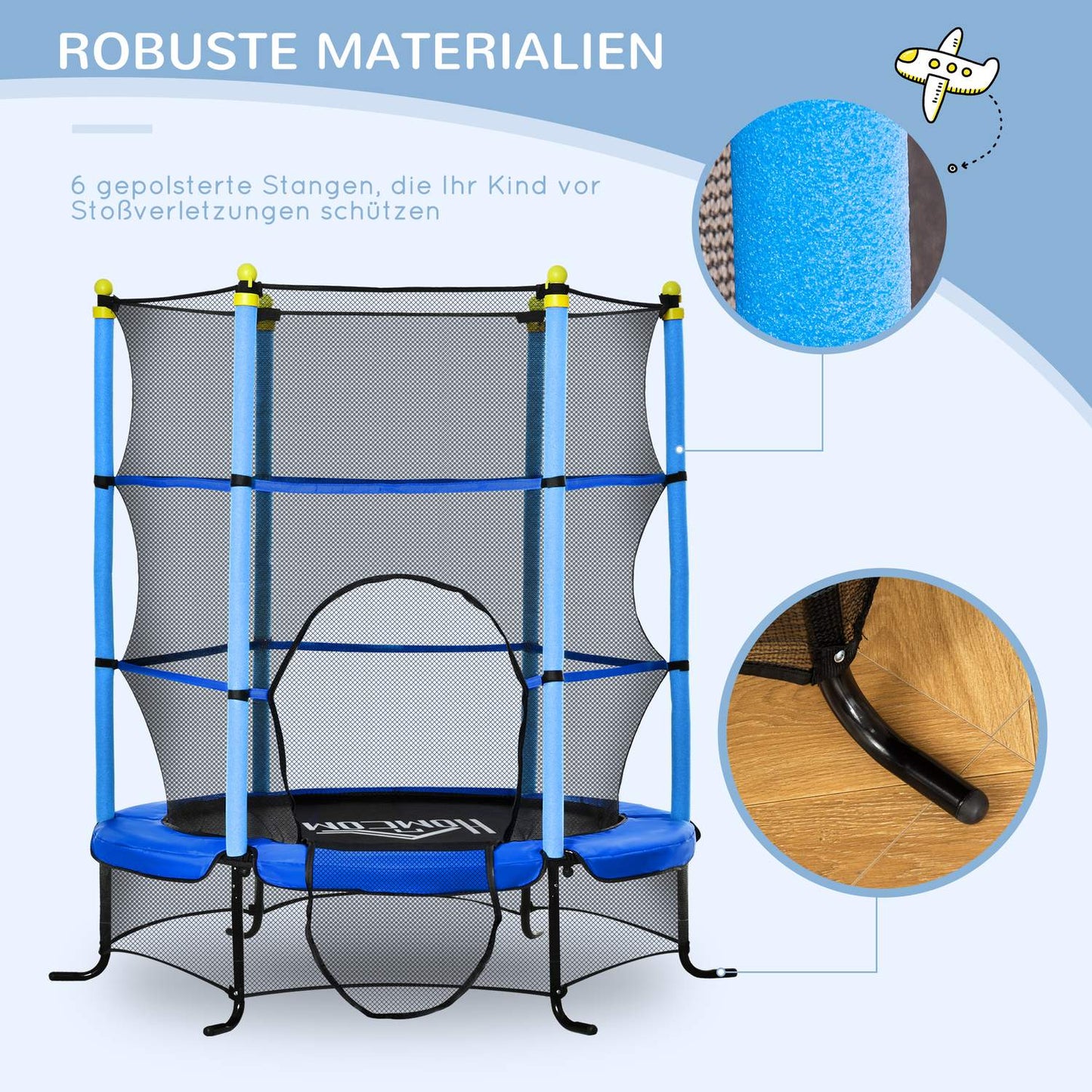 Children's trampoline 163 cm with safety net - steel blue