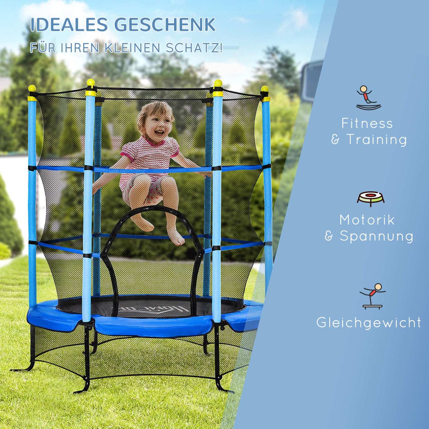 Children's trampoline 163 cm with safety net - steel blue