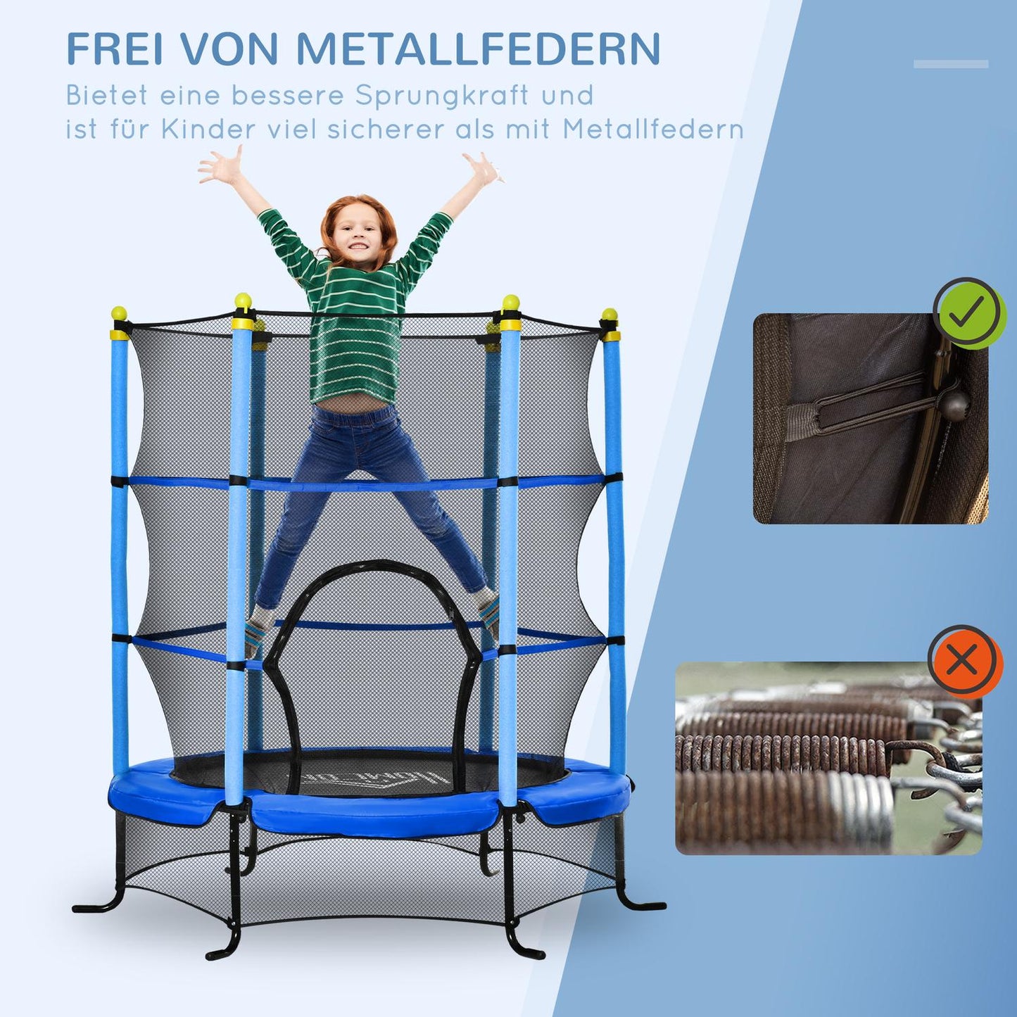 Children's trampoline 163 cm with safety net - steel blue