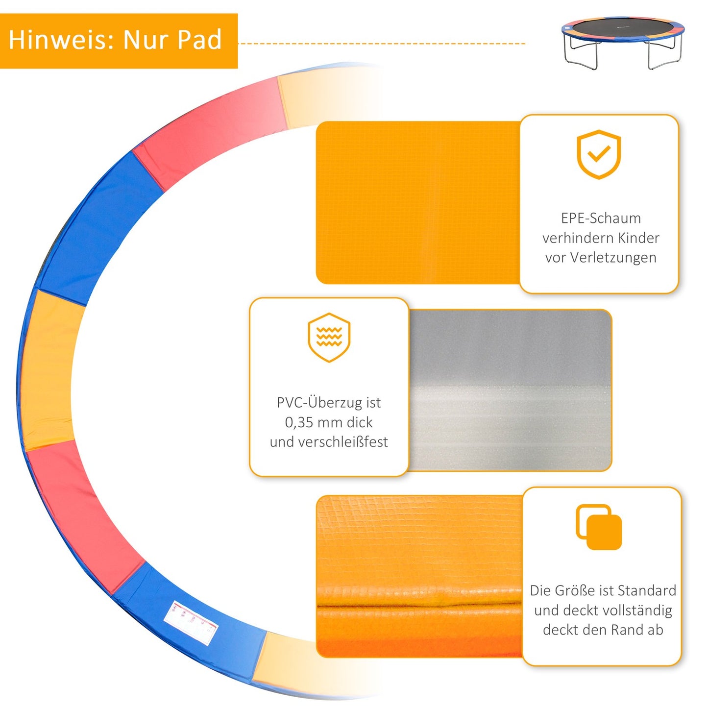 Trampoline Safety Net and Edge Guard, Colorful, 8-15 Ft
