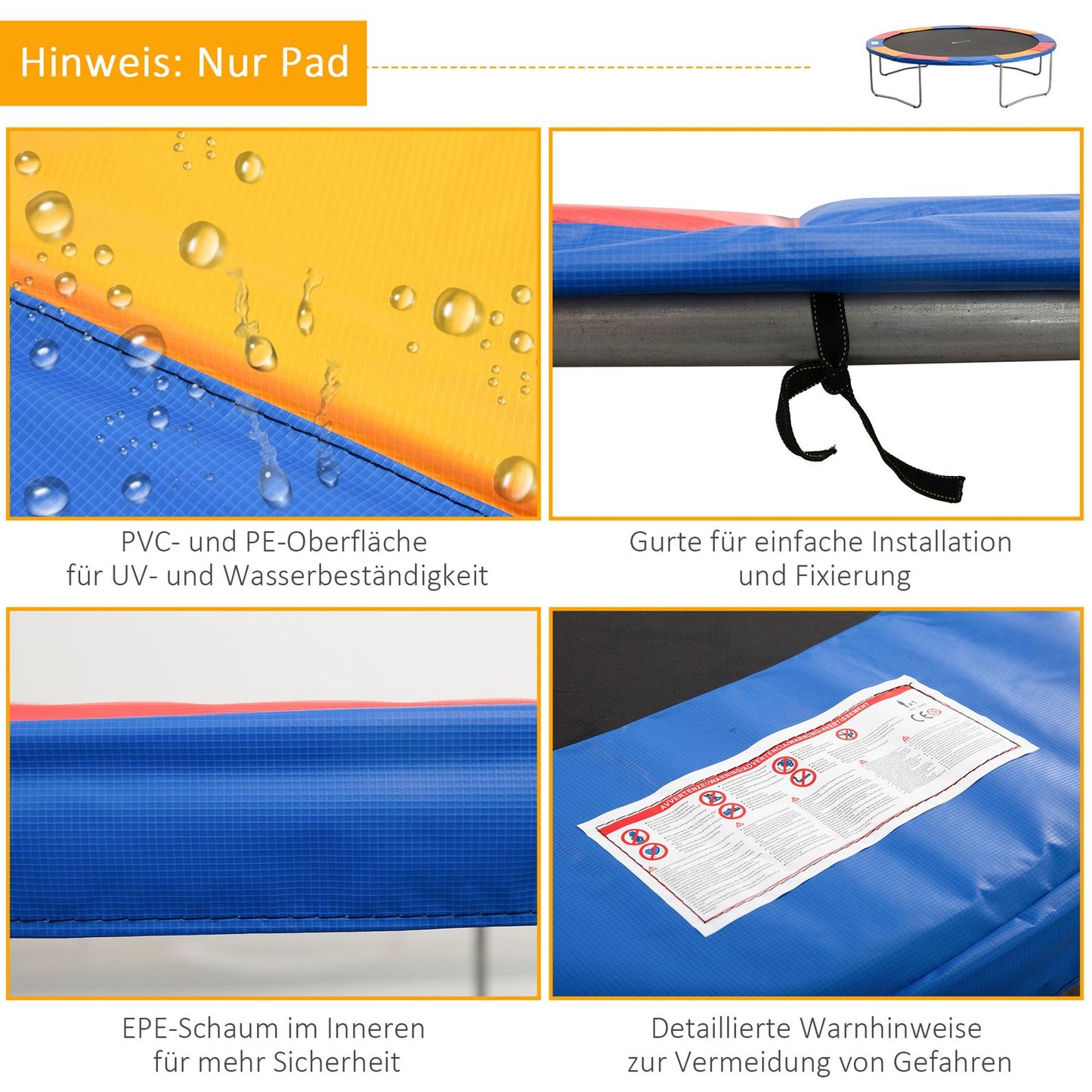 Trampoline Safety Net and Edge Guard, Colorful, 8-15 Ft